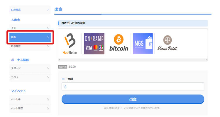 ビーベット出金方法
